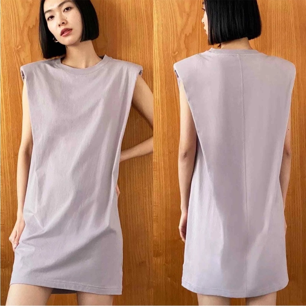 Babaton Aritzia Shoulder Pad Sleeveless Dress Mini T Shirt Crew Neck Lavender M